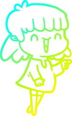 cold gradient line drawing of a cartoon woman