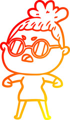 warm gradient line drawing of a cartoon annoyed woman