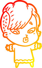 warm gradient line drawing of a cartoon surprised girl