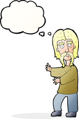 cartoon mustache man with thought bubble