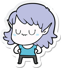 sticker of a happy cartoon elf girl