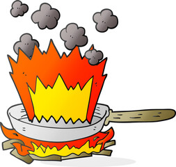 freehand drawn cartoon frying pan on fire