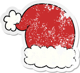 distressed sticker of a cartoon christmas hat