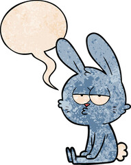 cute cartoon rabbit with speech bubble in retro texture style