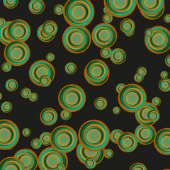 Green circles with orange on black background, template festive design element for brochures, posters