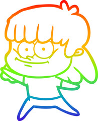 rainbow gradient line drawing of a cartoon smiling woman