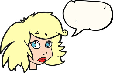 freehand drawn speech bubble cartoon female face