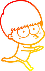 warm gradient line drawing of a nervous cartoon boy