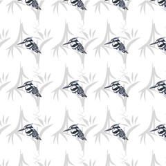 Transparent Kingfisher Seamless Pattern, Vintage Bird Pattern with Grey and White Background, Digital Paper for Scrapbook, Cute Bird Print image, Beautiful Scrapbook Paper, Black and White 
