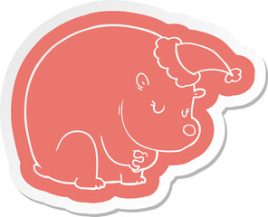 cute quirky cartoon  sticker of a polar bear wearing santa hat
