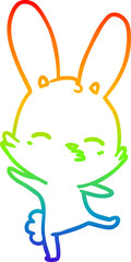 rainbow gradient line drawing of a curious bunny cartoon