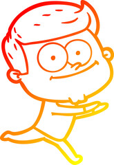 warm gradient line drawing of a cartoon happy man