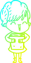 cold gradient line drawing of a cartoon laughing woman