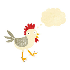 funny cartoon chicken with thought bubble