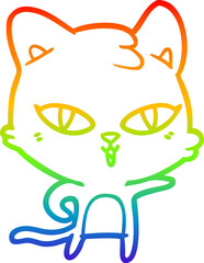 rainbow gradient line drawing of a cartoon cat