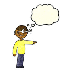 cartoon staring man with thought bubble