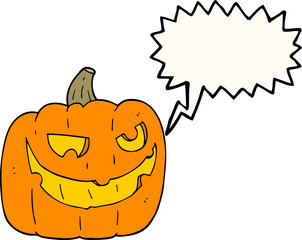 freehand drawn speech bubble cartoon halloween pumpkin