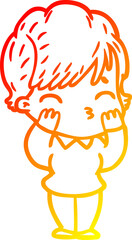 warm gradient line drawing of a cartoon woman thinking