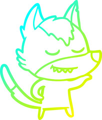 cold gradient line drawing of a friendly cartoon wolf