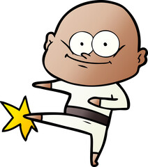 cartoon bald man karate kicking