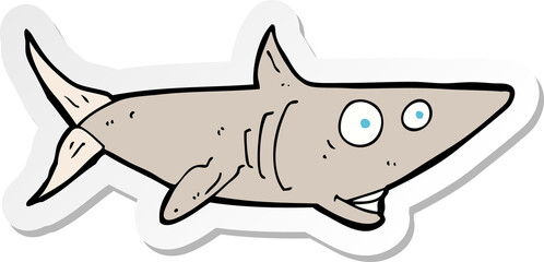 sticker of a cartoon happy shark