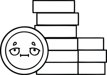 line drawing cartoon of a coins