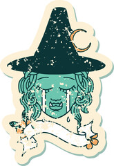 Retro Tattoo Style crying half orc witch character face