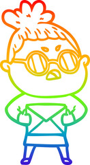 rainbow gradient line drawing of a cartoon annoyed woman