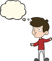 cartoon curious boy with thought bubble