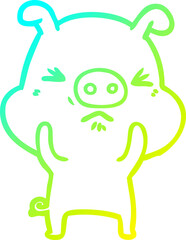 cold gradient line drawing of a cartoon angry pig