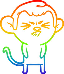rainbow gradient line drawing of a cartoon annoyed monkey