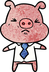 cartoon angry pig in shirt and tie