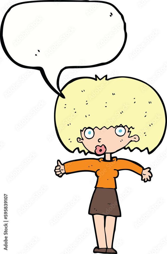 Wall mural cartoon woman giving thumbs up symbol with speech bubble