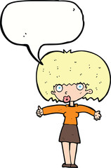 cartoon woman giving thumbs up symbol with speech bubble