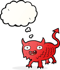 cartoon little demon with thought bubble