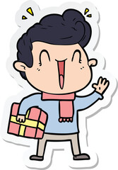 sticker of a cartoon excited man