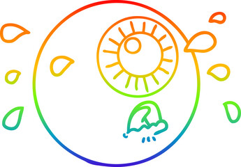 rainbow gradient line drawing of a cartoon eyeball crying