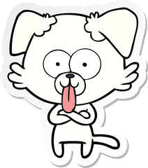 sticker of a cartoon dog with tongue sticking out