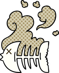 comic book style quirky cartoon dead fish skeleton