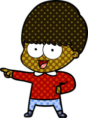 happy cartoon boy pointing