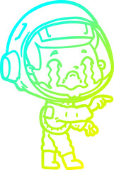 cold gradient line drawing of a cartoon crying astronaut