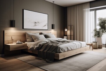 3D rendered contemporary bedroom design. Generative AI