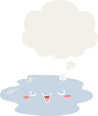 cartoon puddle with face with thought bubble in retro style