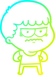 cold gradient line drawing of a cartoon annoyed man