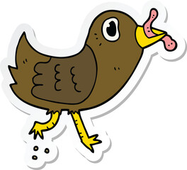 sticker of a cartoon bird with worm