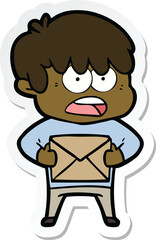 sticker of a worried cartoon boy