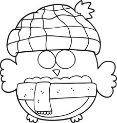 freehand drawn black and white cartoon cute owl