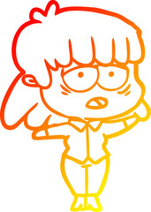 warm gradient line drawing of a cartoon tired woman