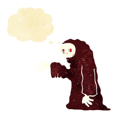 cartoon spooky halloween costume with thought bubble