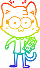 rainbow gradient line drawing of a cartoon surprised office worker cat